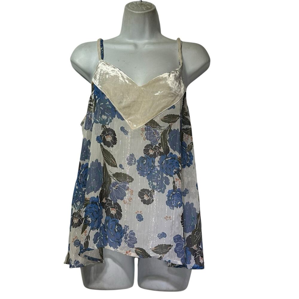 Free People Velvet Floral Printed Seamed Cami Top Sleeveless Size M